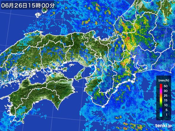 近畿地方の雨雲レーダー(2015年06月26日)