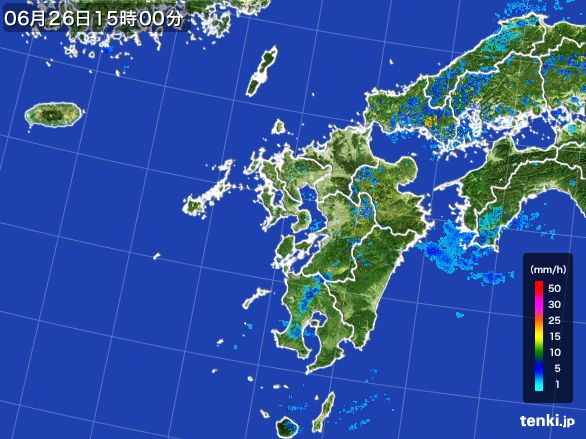 九州地方の雨雲レーダー(2015年06月26日)