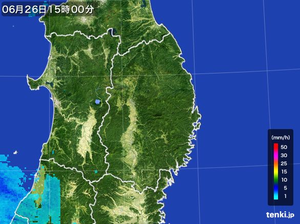 岩手県の雨雲レーダー(2015年06月26日)