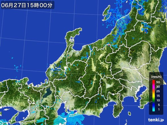 北陸地方の雨雲レーダー(2015年06月27日)