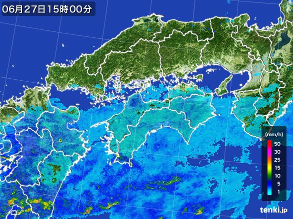 四国地方の雨雲レーダー(2015年06月27日)