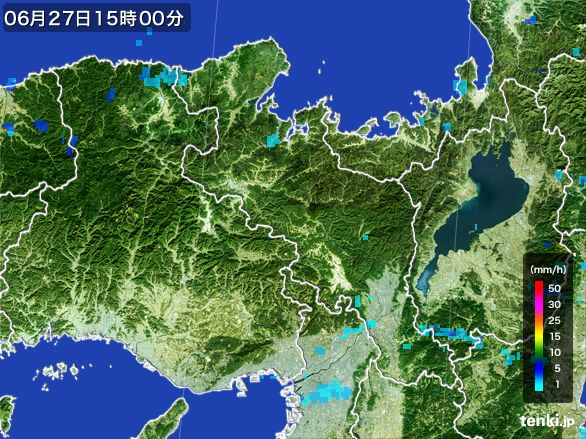 京都府の雨雲レーダー(2015年06月27日)