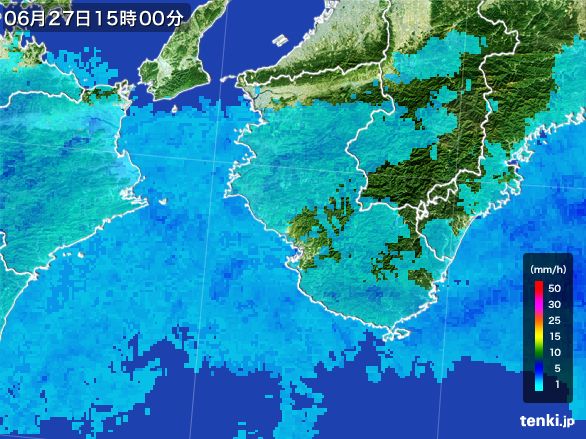 和歌山県の雨雲レーダー(2015年06月27日)
