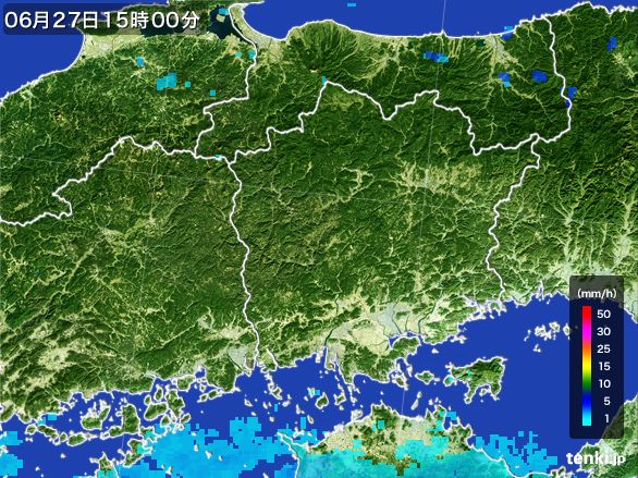 岡山県の雨雲レーダー(2015年06月27日)