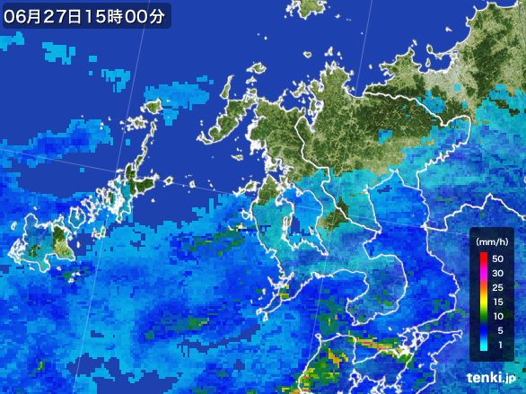 長崎県の雨雲レーダー(2015年06月27日)