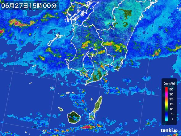 鹿児島県の雨雲レーダー(2015年06月27日)