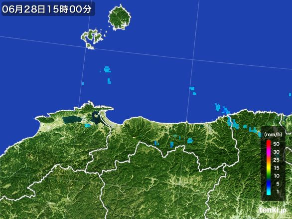 鳥取県の雨雲レーダー(2015年06月28日)