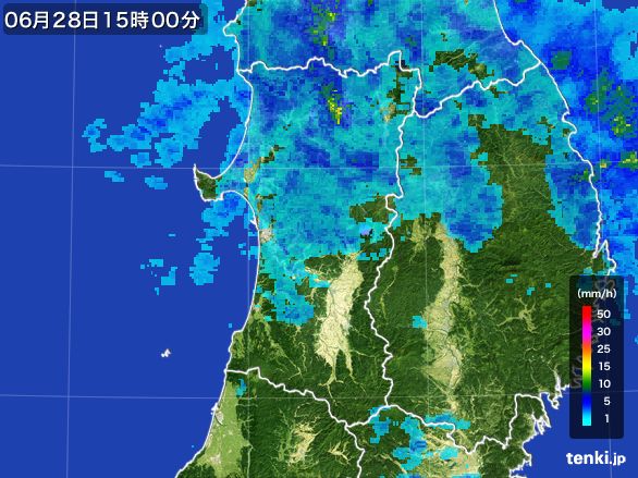 秋田県の雨雲レーダー(2015年06月28日)