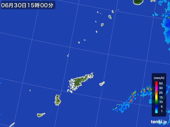 奄美諸島(鹿児島県)の雨雲レーダー(2015年06月30日)