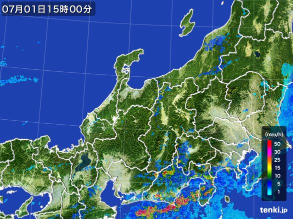 北陸地方の雨雲レーダー(2015年07月01日)