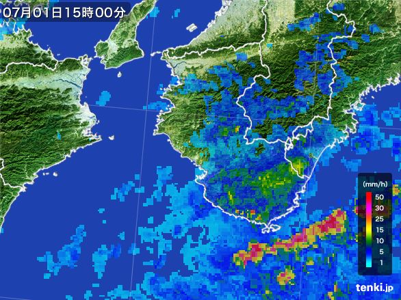 和歌山県の雨雲レーダー(2015年07月01日)
