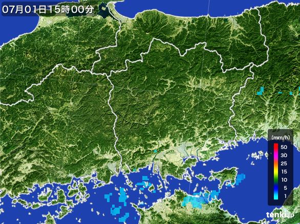 岡山県の雨雲レーダー(2015年07月01日)