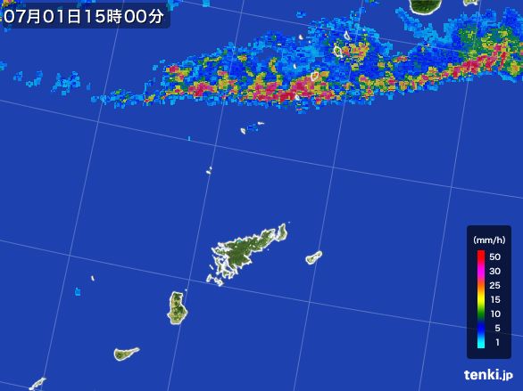 奄美諸島(鹿児島県)の雨雲レーダー(2015年07月01日)