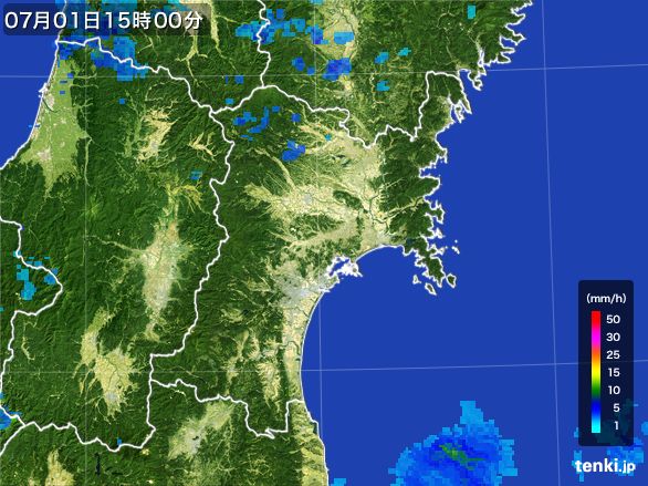 宮城県の雨雲レーダー(2015年07月01日)