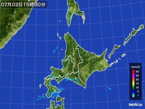 北海道地方の雨雲レーダー(2015年07月02日)