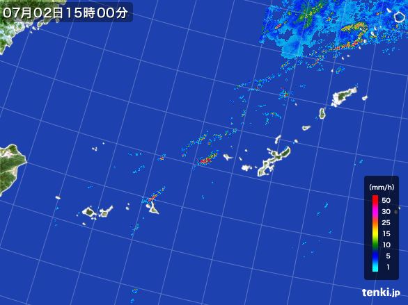 沖縄地方の雨雲レーダー(2015年07月02日)