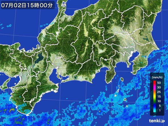 東海地方の雨雲レーダー(2015年07月02日)