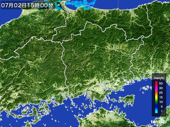 岡山県の雨雲レーダー(2015年07月02日)