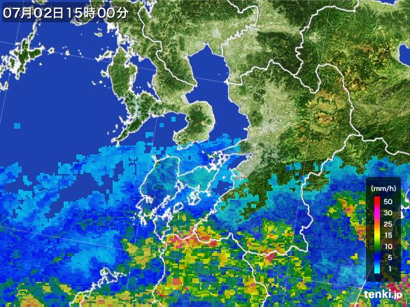 熊本県の雨雲レーダー(2015年07月02日)