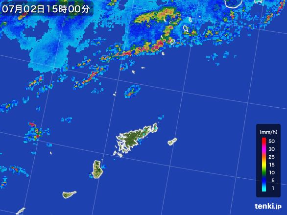 奄美諸島(鹿児島県)の雨雲レーダー(2015年07月02日)