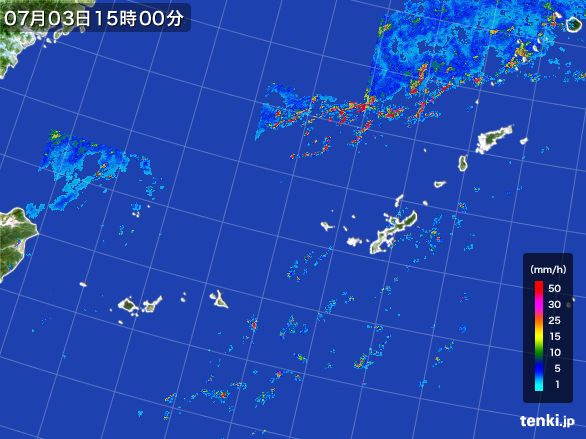 沖縄地方の雨雲レーダー(2015年07月03日)