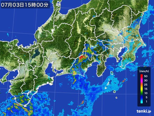 東海地方の雨雲レーダー(2015年07月03日)