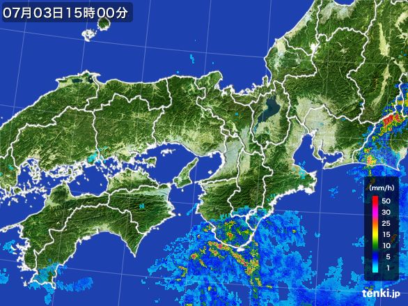 近畿地方の雨雲レーダー(2015年07月03日)