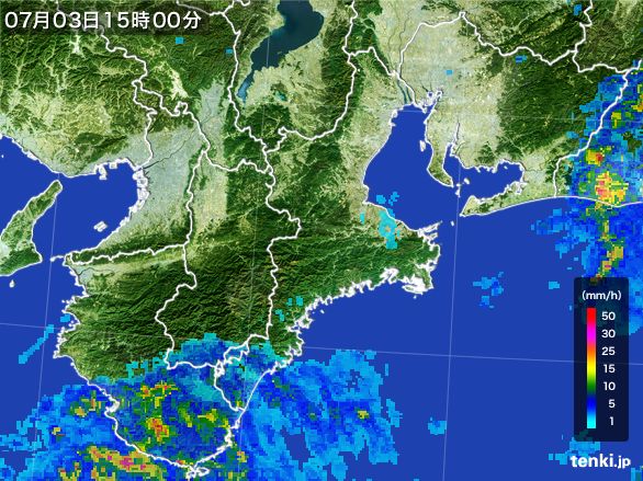 三重県の雨雲レーダー(2015年07月03日)