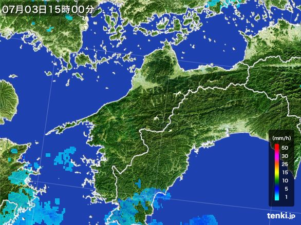 愛媛県の雨雲レーダー(2015年07月03日)