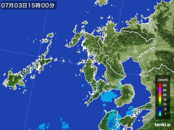 長崎県の雨雲レーダー(2015年07月03日)
