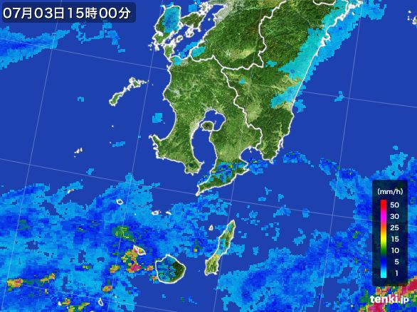 鹿児島県の雨雲レーダー(2015年07月03日)