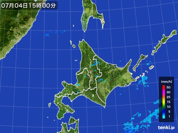 北海道地方の雨雲レーダー(2015年07月04日)