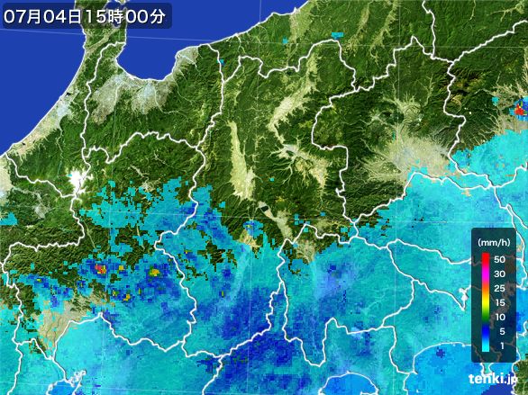 長野県の雨雲レーダー(2015年07月04日)