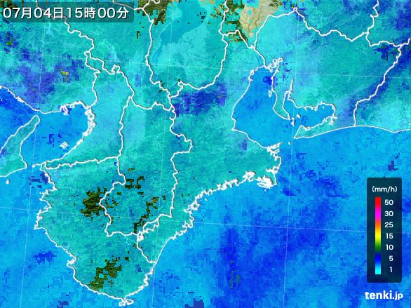 三重県の雨雲レーダー(2015年07月04日)