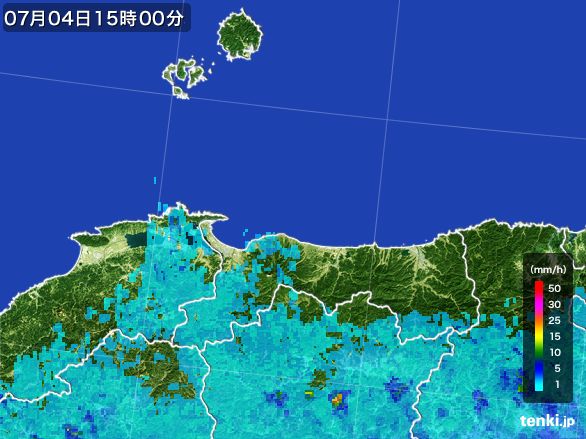 鳥取県の雨雲レーダー(2015年07月04日)