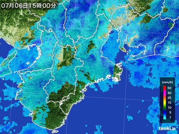 三重県の雨雲レーダー(2015年07月06日)