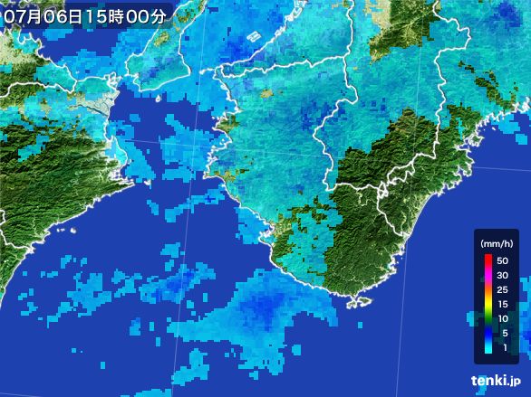 和歌山県の雨雲レーダー(2015年07月06日)