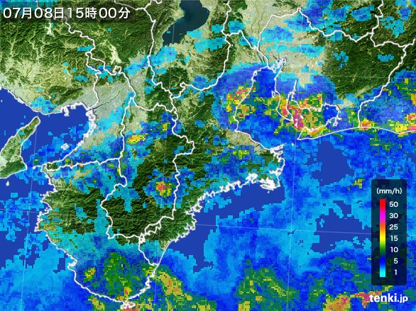 三重県の雨雲レーダー(2015年07月08日)