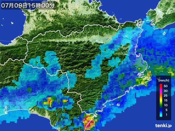 徳島県の雨雲レーダー(2015年07月09日)