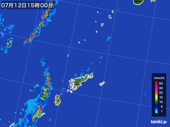 奄美諸島(鹿児島県)の雨雲レーダー(2015年07月12日)