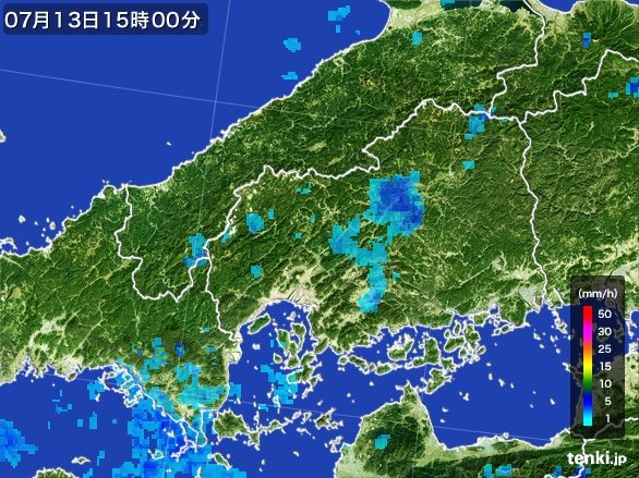 広島県の雨雲レーダー(2015年07月13日)