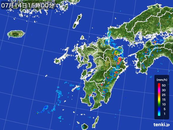 九州地方の雨雲レーダー(2015年07月14日)