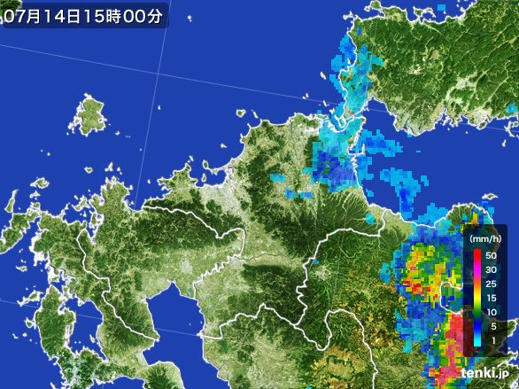 福岡県の雨雲レーダー(2015年07月14日)