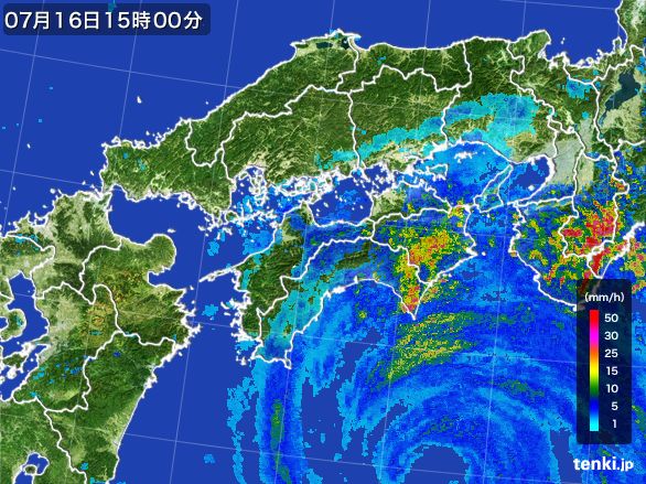 四国地方の雨雲レーダー(2015年07月16日)