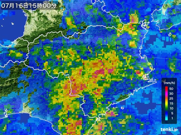 徳島県の雨雲レーダー(2015年07月16日)