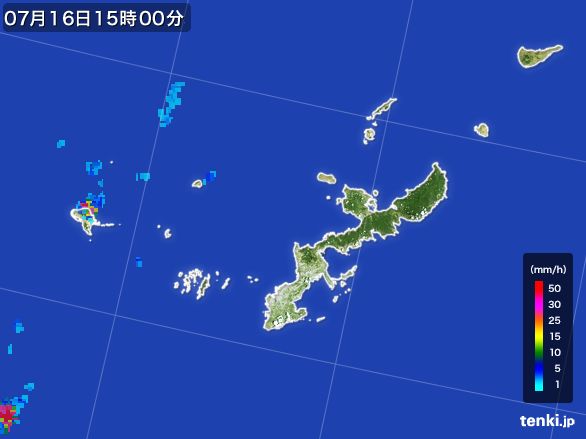 沖縄県の雨雲レーダー(2015年07月16日)