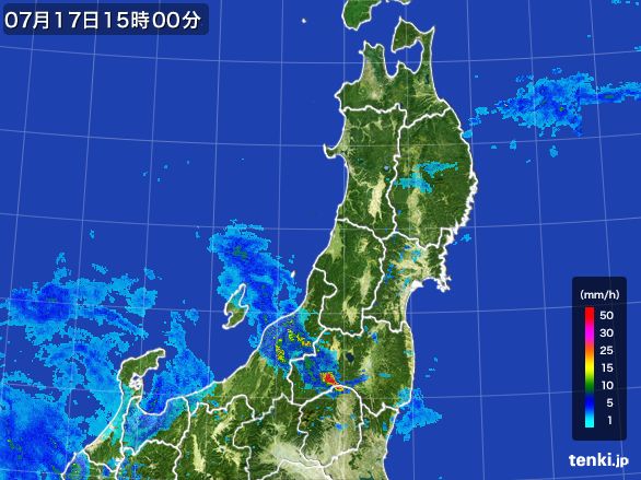 東北地方の雨雲レーダー(2015年07月17日)