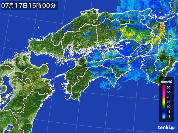四国地方の雨雲レーダー(2015年07月17日)