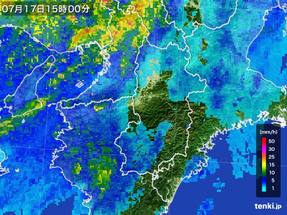 奈良県の雨雲レーダー(2015年07月17日)