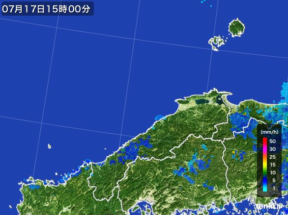 島根県の雨雲レーダー(2015年07月17日)
